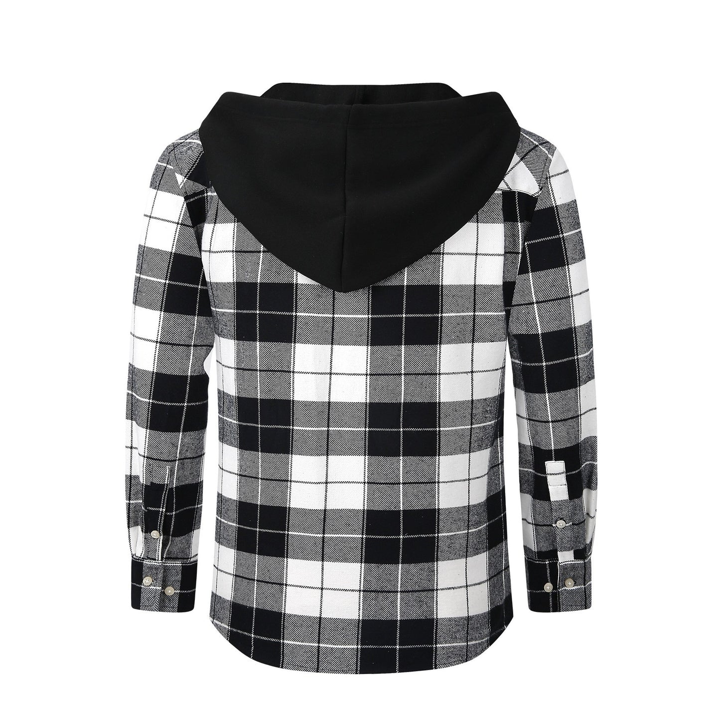 Men's Plaid Shirt Casual Hooded Jacket With Two Pockets