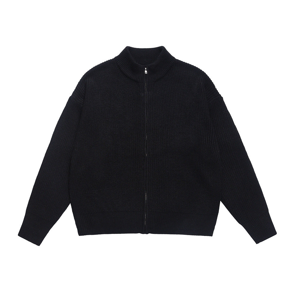 Spring And Autumn Stand Collar Cardigan Sweater Men's Street American Style