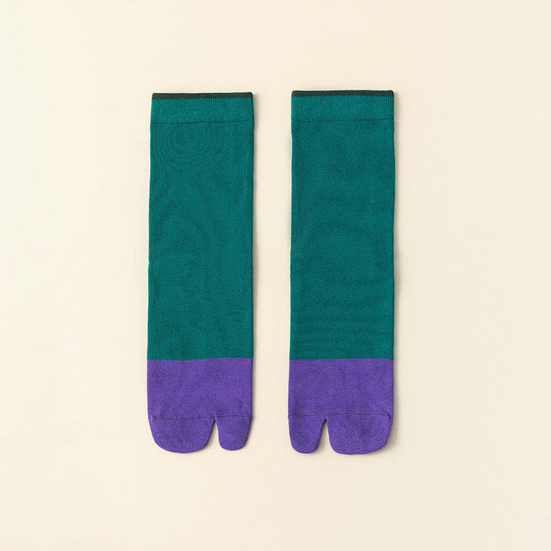 Women's Stitching Summer Thin Fashion Mid-calf Two-toe Socks