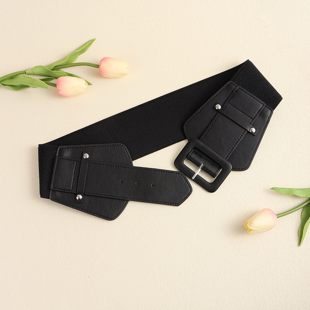 New Women's Punk Retro Black Cool Wide Waist Sealing Elastic Elastic Elastic Needle Buckle 100 Belt With Skirt Corset Waist Belt