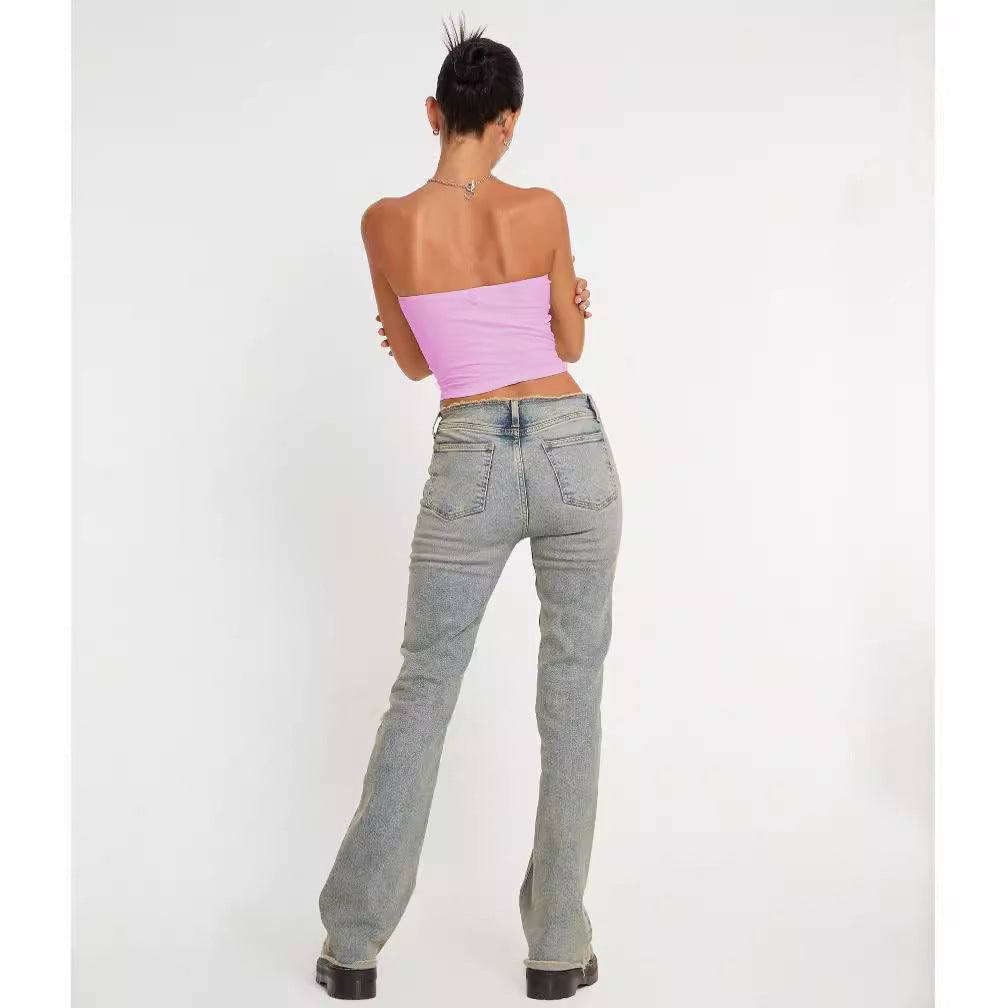 Y2k Print Tube Top Kort Vest Europæisk Og Amerikansk Sød Og Krydret