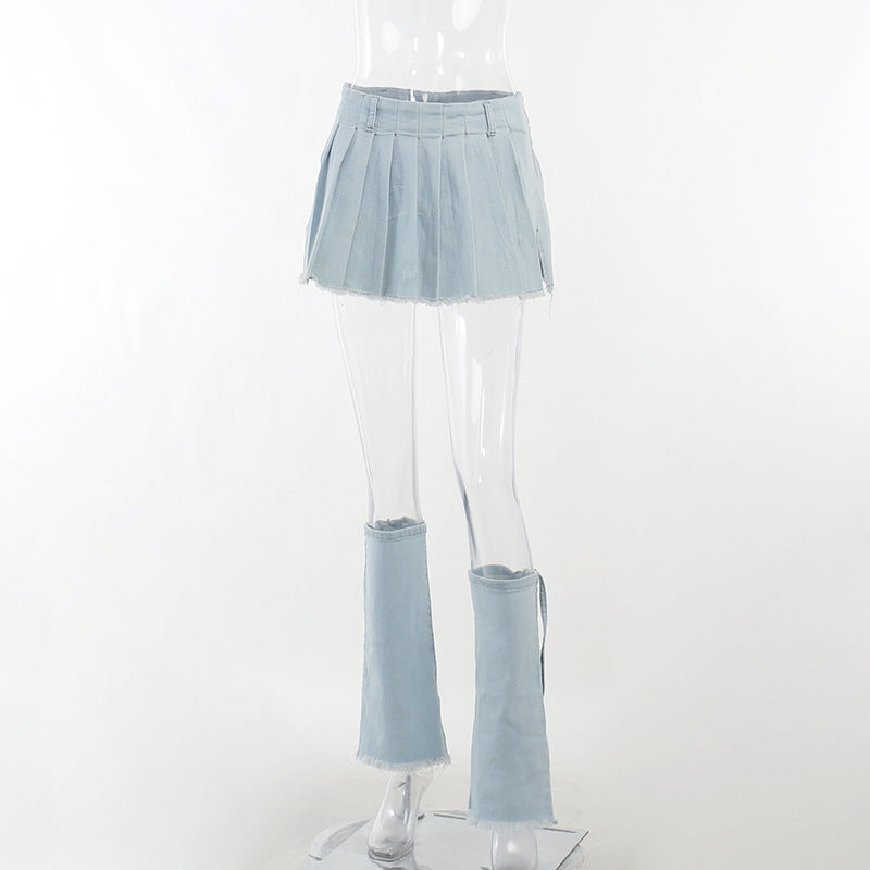Fashion Casual Versatile Denim Pleated Skirt