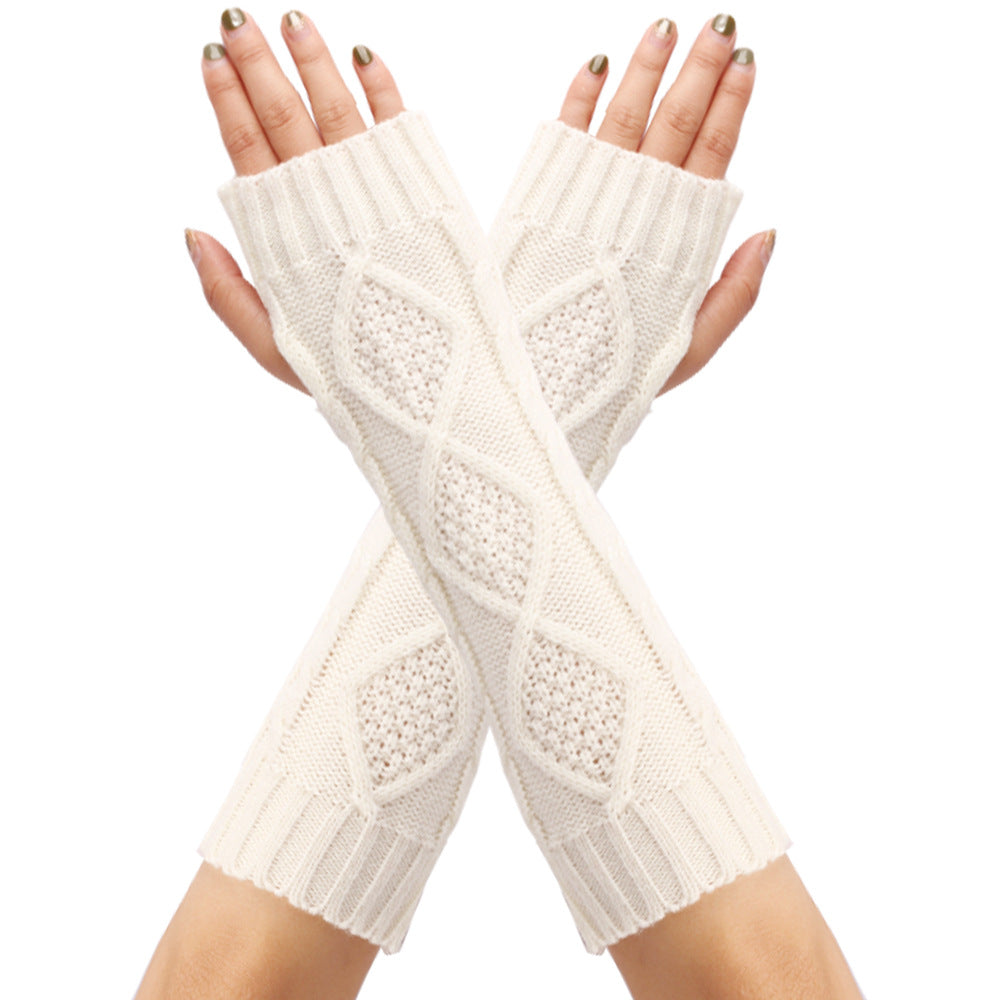 Diamond Knit Half Finger Bracers Extended Fingerless Arm Cover