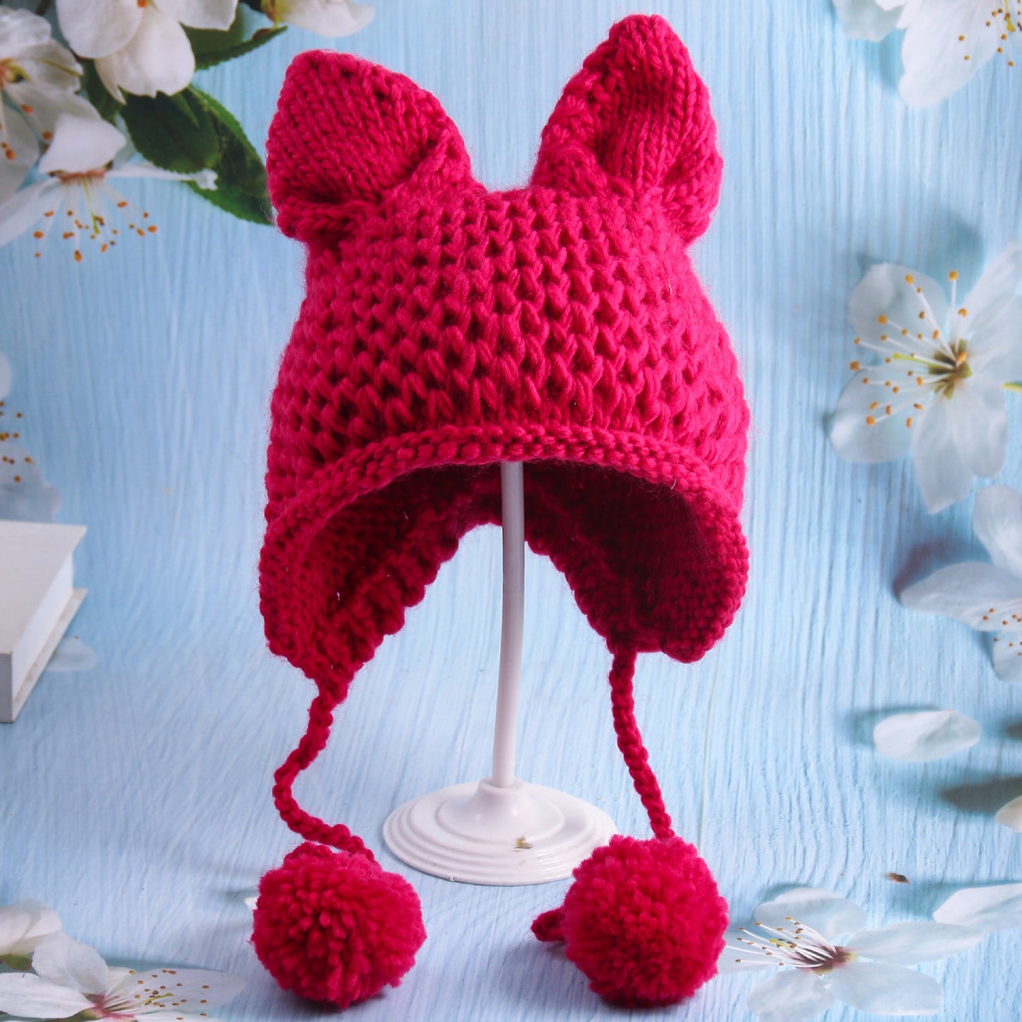 Cartoon Cat Ear Ball Knitted Hat