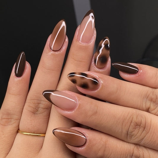 Peach Hand-worn Nail White Patch Gradient Pure Desire Style