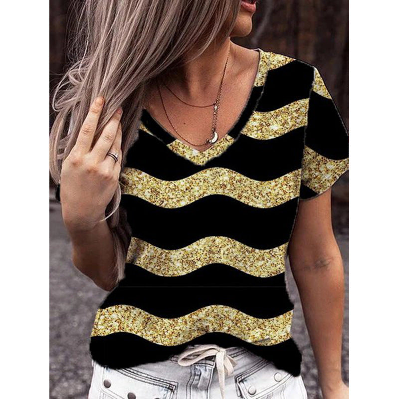 Fashion V-Neck Geometric Print Plus Size Short Sleeve T-Shirt