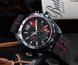 New Men's Quartz Rubber Red Taijia 6-Hand Running Seconds Functional Watch