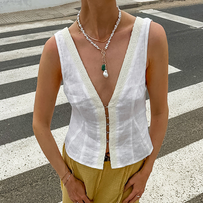 Stitching Lace Cardigan Sleeveless Top Simple And Comfortable Women