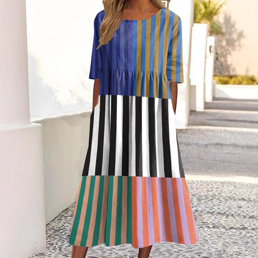 Casual Retro Ocean Art Print Womens Loose Dress