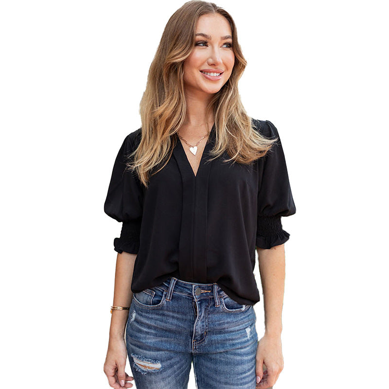 Shiying New V-neck Half Sleeve Shirt For Women