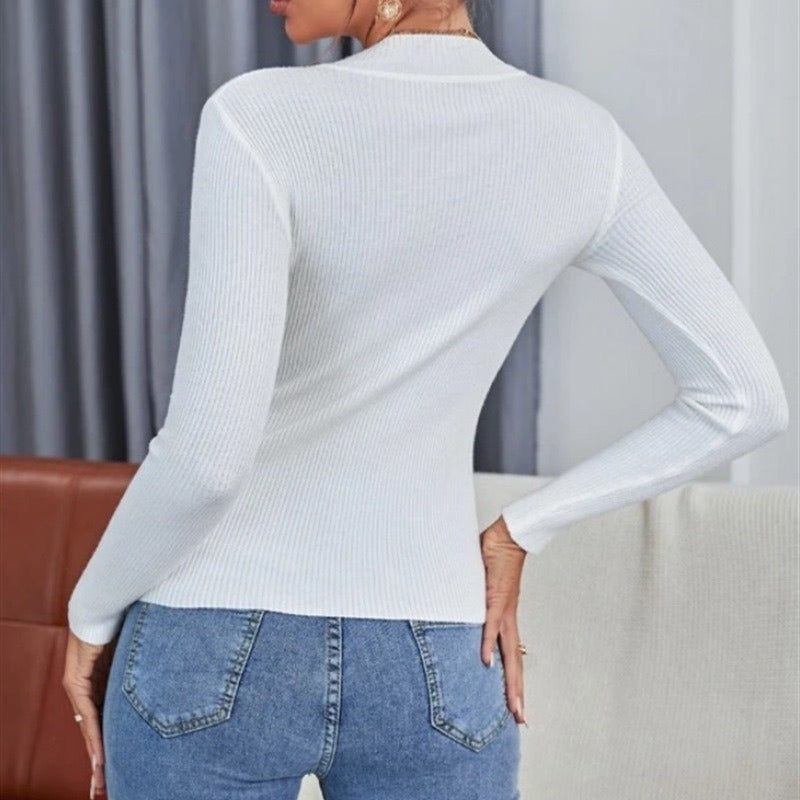 Efterår og vinter tynd halv rullekrave slim fit sweater til kvinder