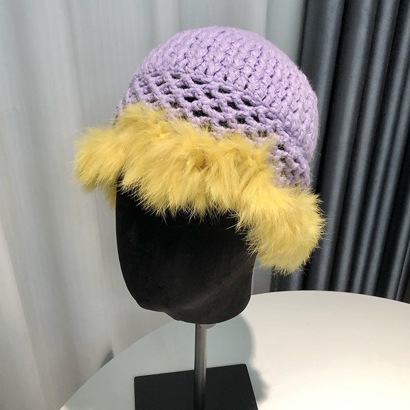 Women's Hollow Knitted Fisherman Rabbit Fur Hat