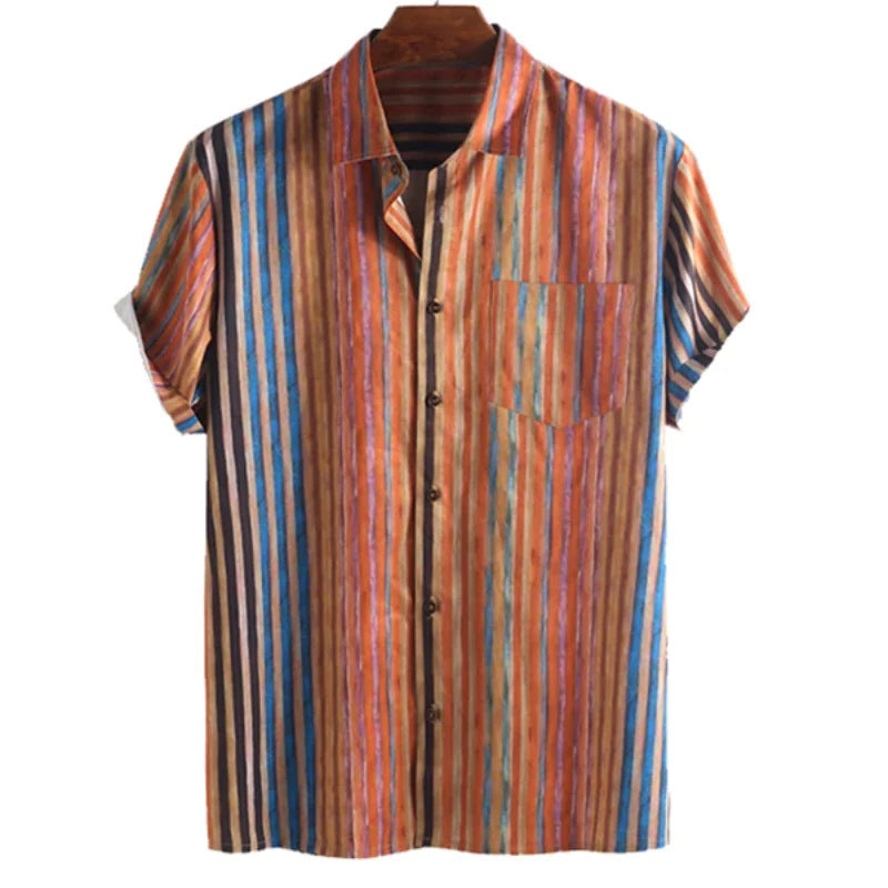 Men's Striped Fashionable Loose Short-Sleeve Shirt