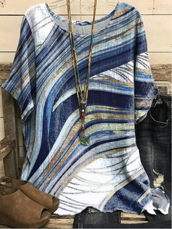 New Casual Loose Printed Crew Neck Top