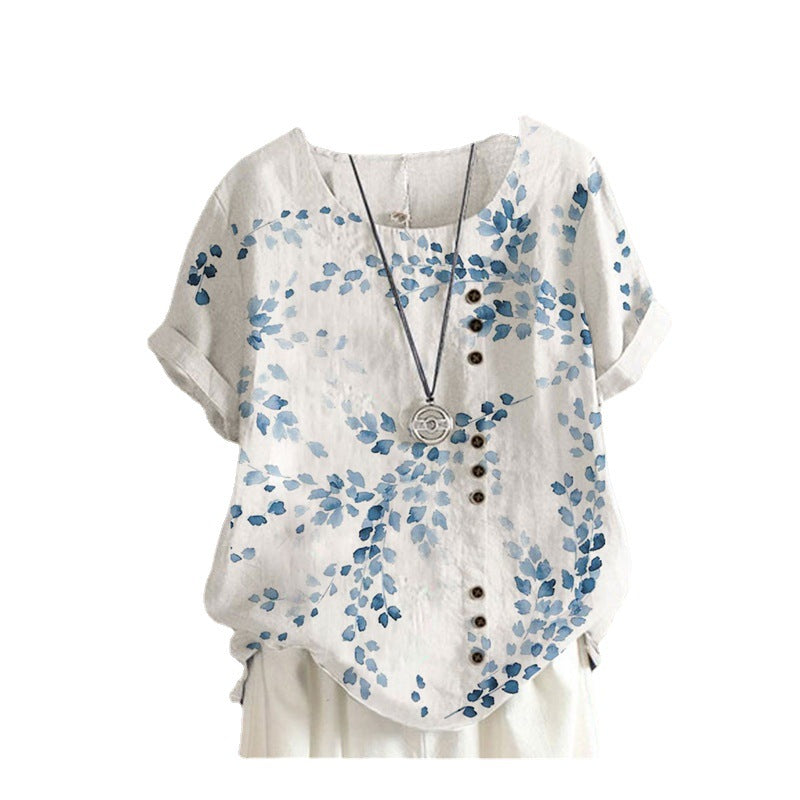 Women's New Printed Round Neck Pullover Short Sleeve Loose