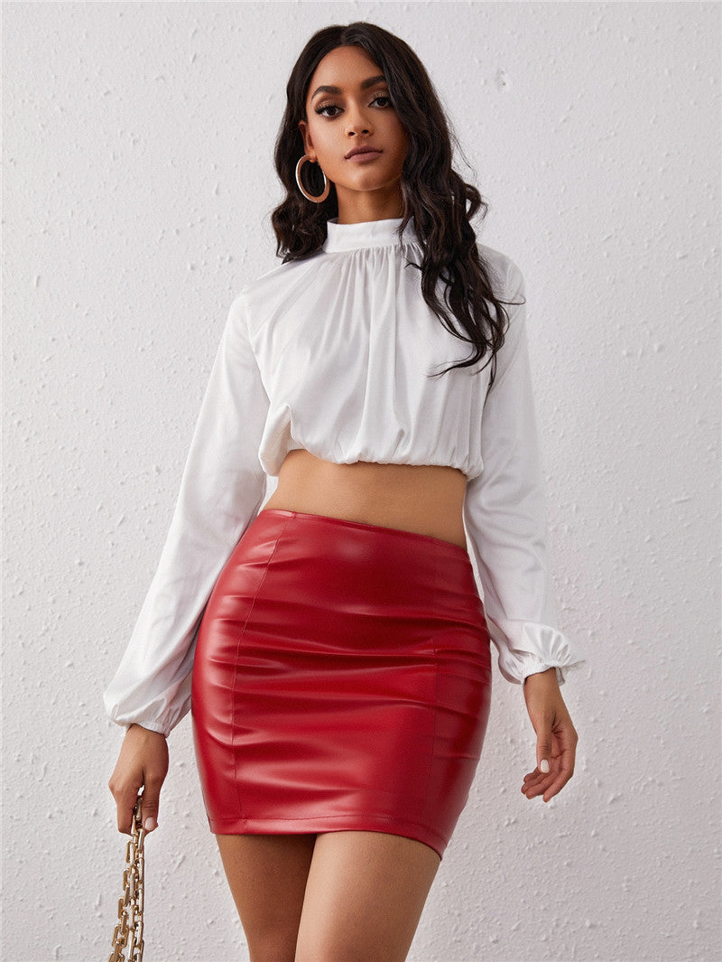 High Waist Short Solid Color Pleated Skirt