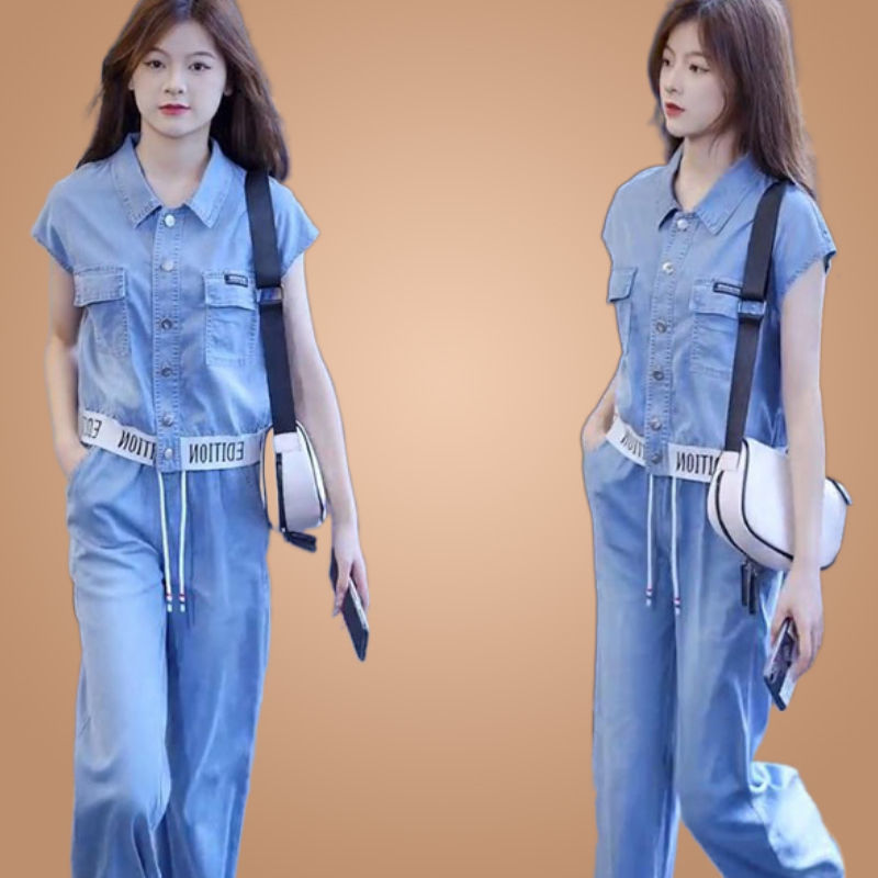 Casual Internet Celebrity Fried Street Sports Style Wide Leg Pants Two-piece Set