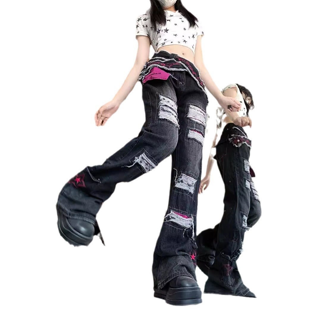 Ripped Flared Cowboybukser i High-Street-stil med Sleazy Chic Vibe