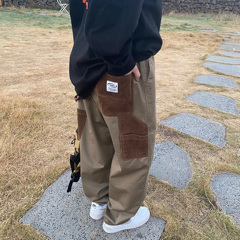 Loose Patchwork Straight Black Casual Pants