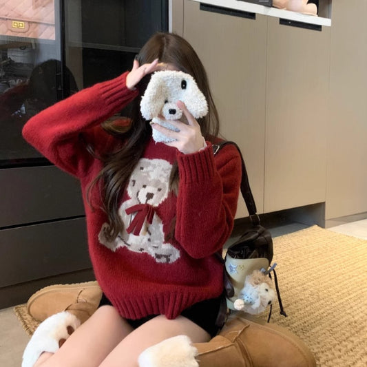 Long Sleeve Knitted Sweater Loose Top For Women