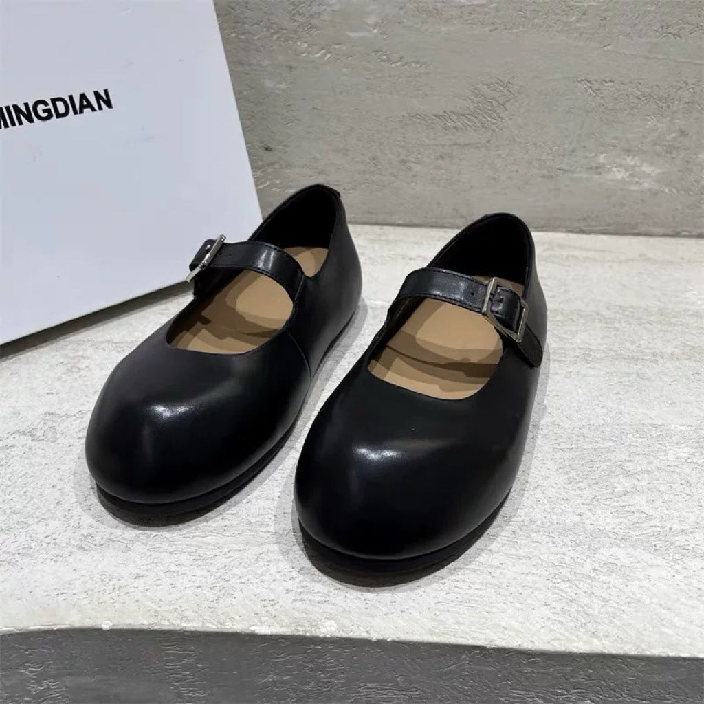 Genuine Leather Big Head Buckle Mary Jane Shoes Women