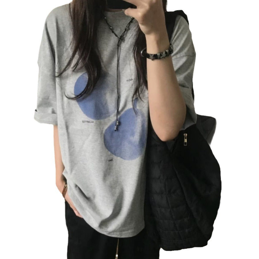 Plump Girls Sweet Cool Fruit Gray Plus Size Short Sleeve