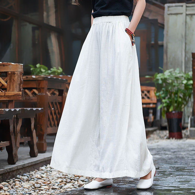 Linen Slim-looking Stone Washed Trousers Yoga Travel Culottes