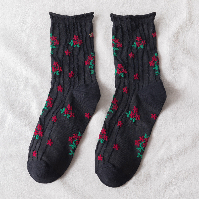 Curled Small Floral Cotton Socks For Pregnant Women Middle Aged And Elderly