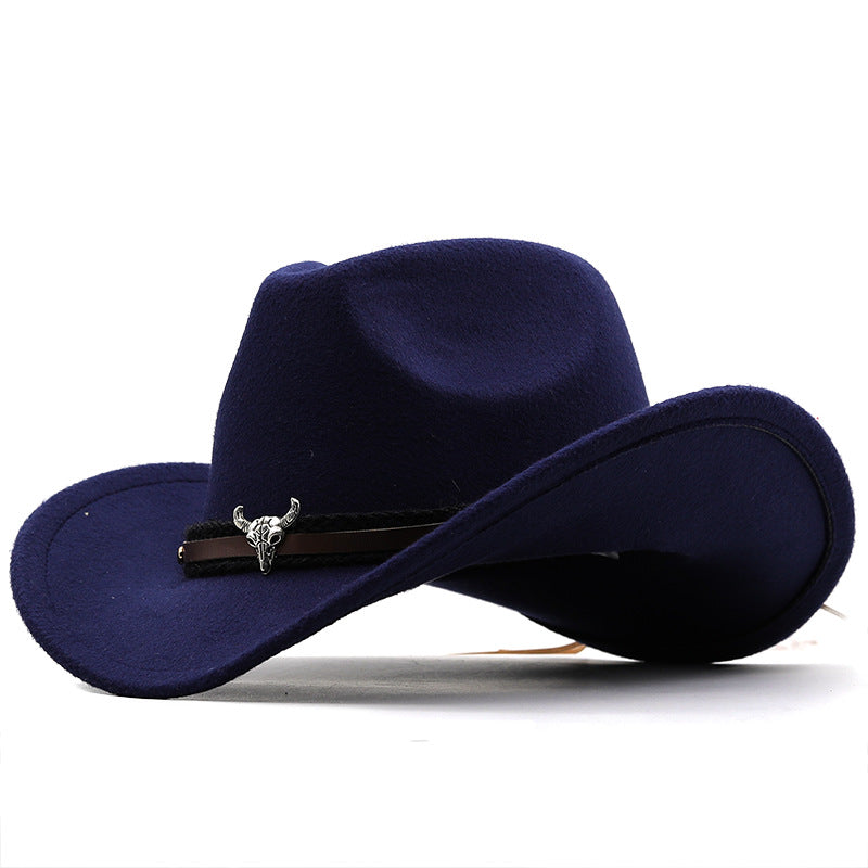 Metal Tyrehoved Label Western Denim Top Uld Fedora Hat