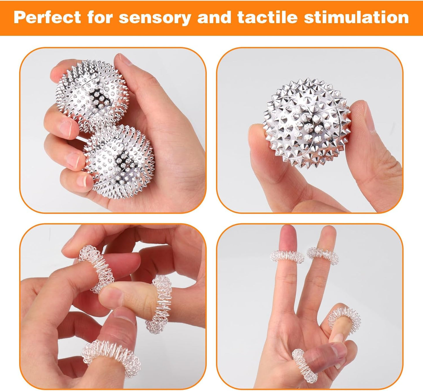 2Pcs Bolas Magnéticas De Acupresión, Bola De Masaje De Manos Con 5 Anillos De Masaje, Masaje Erizo Masajeador Bolas, Para Aliviar Las Manos Y Los Pies De Adultos Y Niños