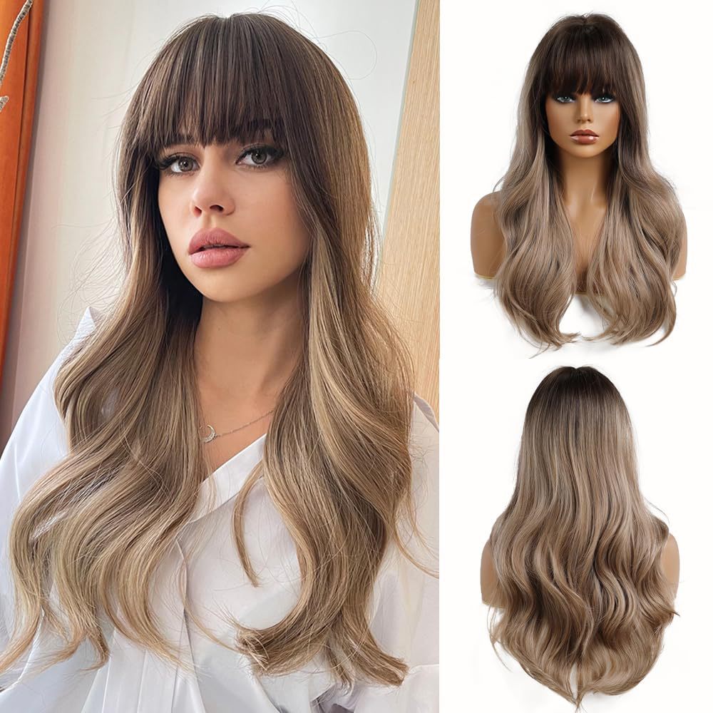 Women's Brown Bangs Long Curly Hair