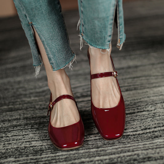 Thick Heel Women's New Shallow Mouth Vintage Mary Jane Shoes