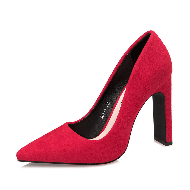 Korean Style Fashion Pointed Toe Thick Heels Sexy Nightclub Girl