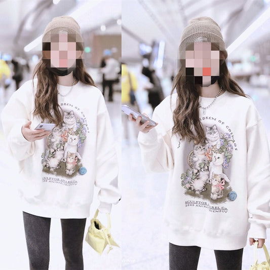 Women's Loose Round Neck Cartoon Mid-length Sweater