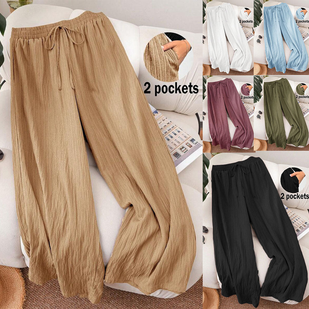 Elastic Waist Wide Leg Pants Cotton Loose Trousers