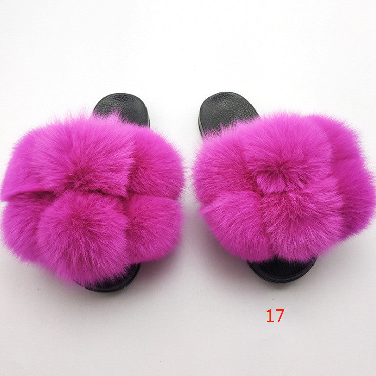 Flip Flops Outer Wear Fox And Raccoon Fur Children's Sandals And Slippers