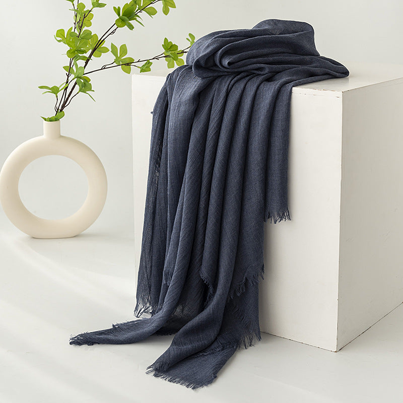 Strict Selection Summer Cotton And Linen Scarf Solid Color Simple Sun Protection