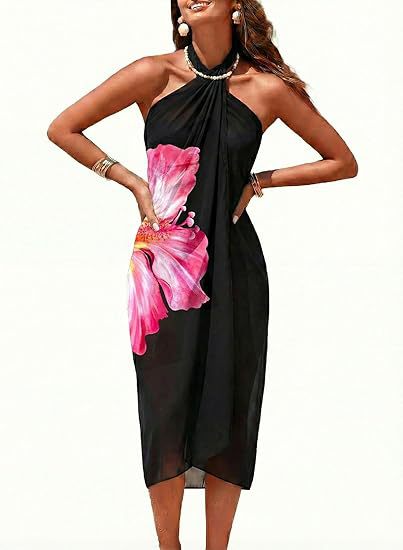 Women's Sheer Sarong High-Slit One-Size Swimsuit Cover-Up