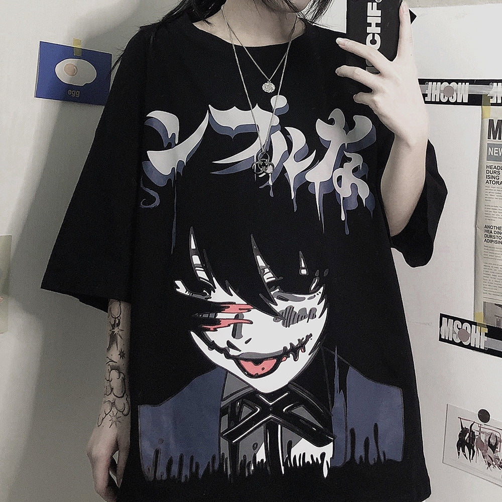 Dark Wind Mourning Net Red Two-dimensional Animation Print Short Sleeves