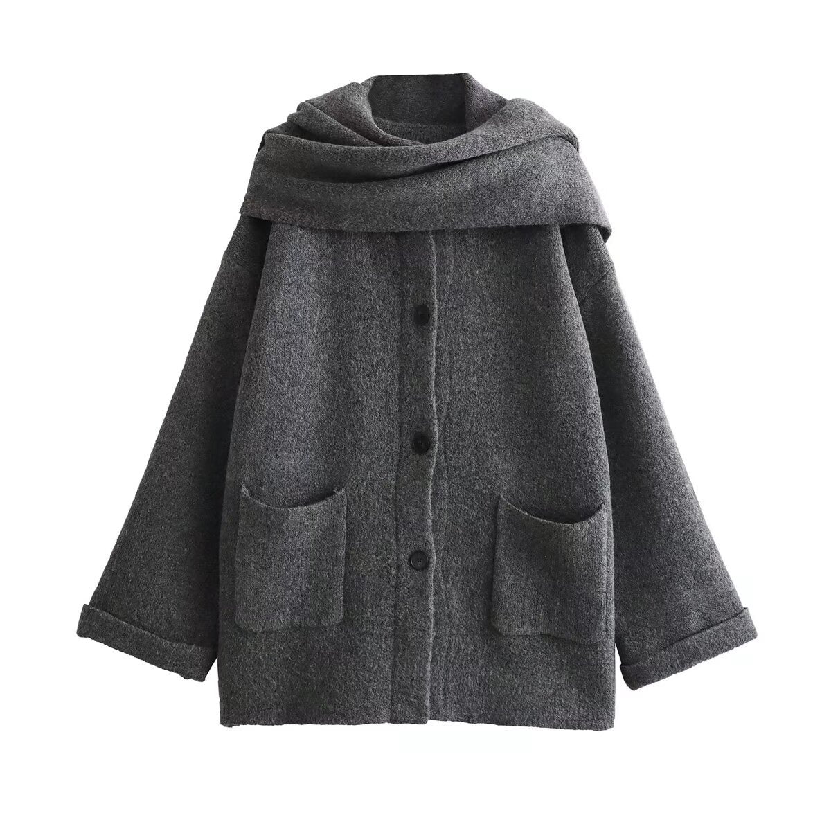 European And American 3-color Short Knitted Coat With Scarf