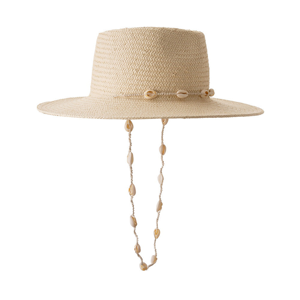 Retro Shell Tied Wide-brimmed Papyrus Jazz Hat Ladies Outdoor Sun Protection