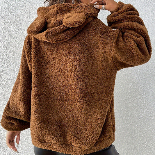 Autumn And Winter Loose Hooded Thickened Warm Plush Coat