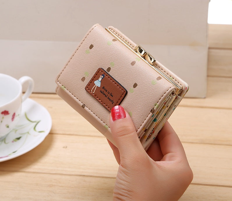 PU Leather Trifold Women's Wallet Short Cute Small Coin Purse