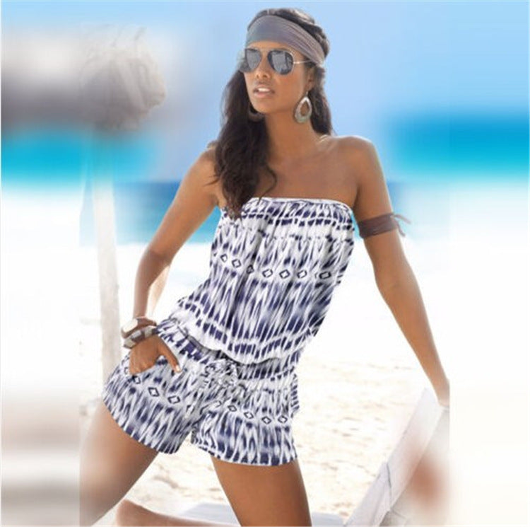 Fashion Printed Tube Top Off-shoulder Printed Jumpsuit
