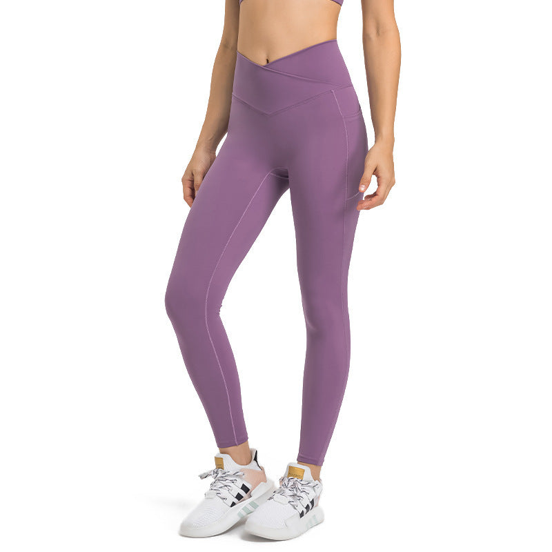Yoga Side Pocket Elastic Light Thin Soft Nude Feel Running Workout Ankle Length Pants