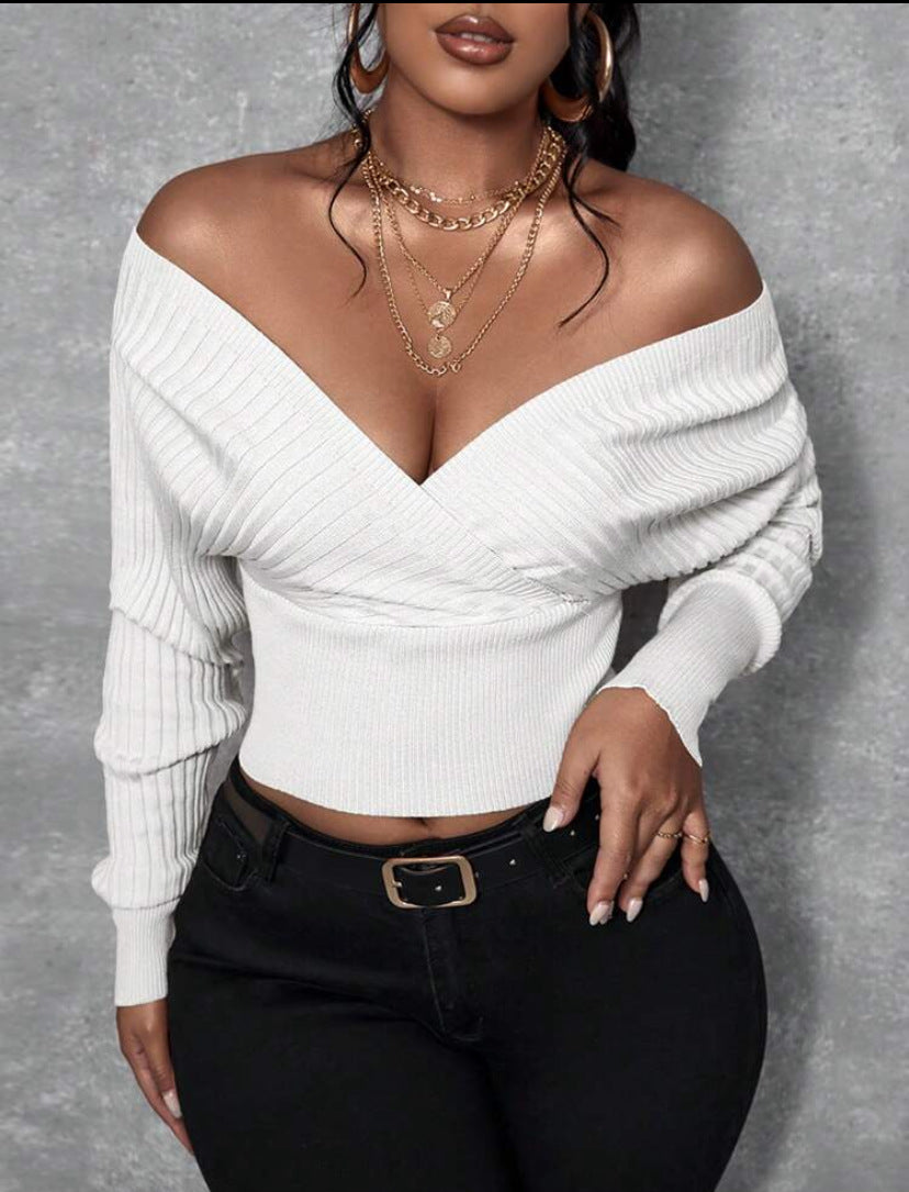 Off-shoulder Strikket Top til Kvinder (Kan bæres på to måder)