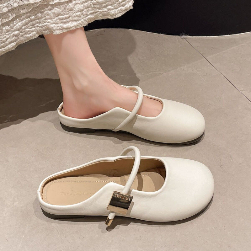 Temperament Wild Square Buckle Toe Cap Semi Slipper Soft Bottom Internet-famous Outdoors Slip-on