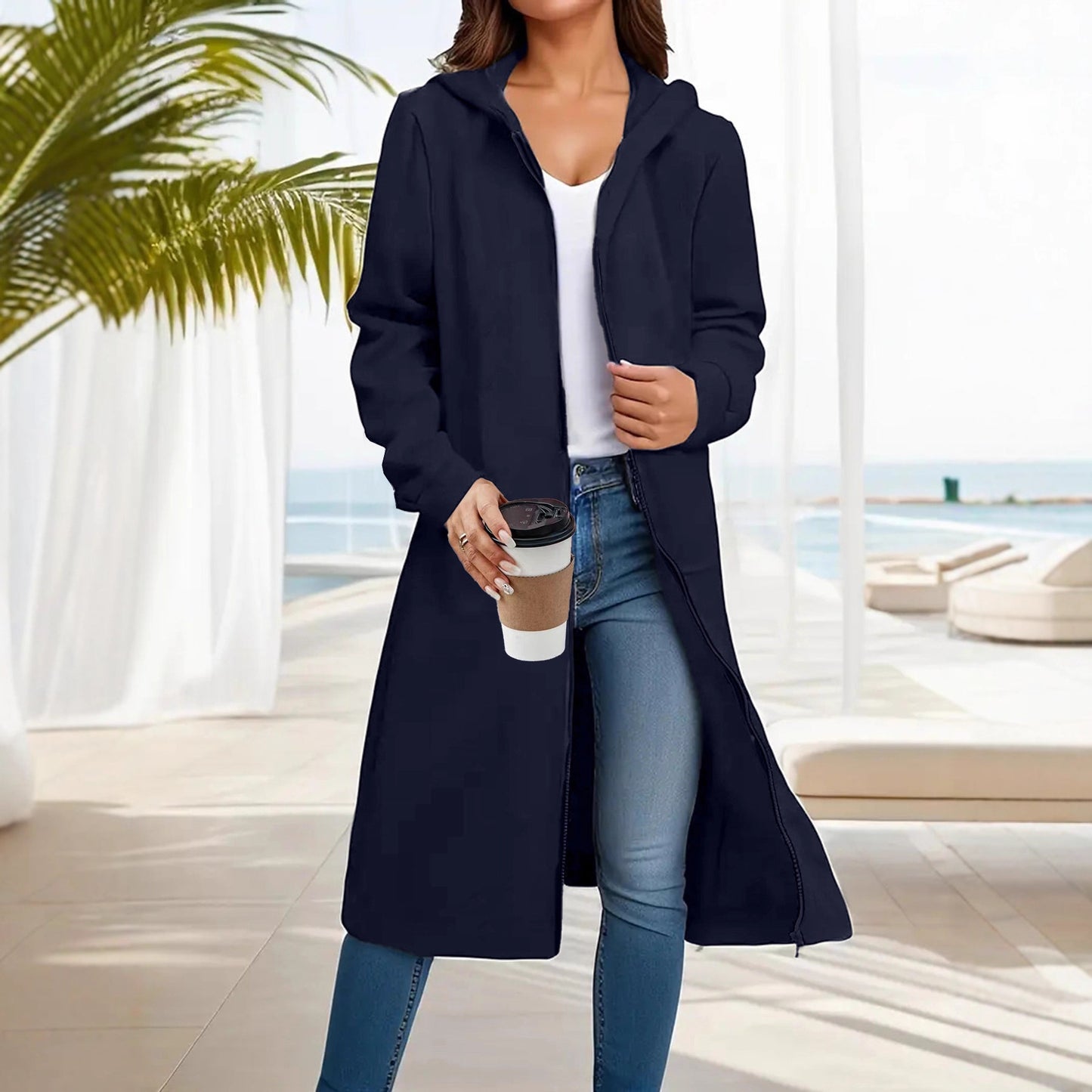 Fashionable Simple Comfortable All-match Slimming Hooded Coat
