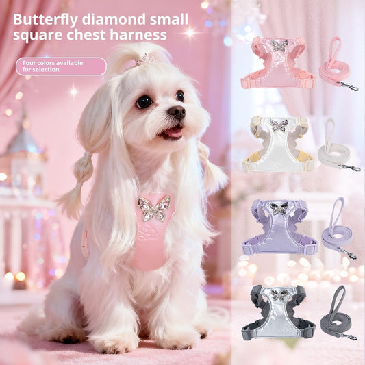 Small Dog Chest Strap Easy Walking Dog Metal Butterfly Hand Holding Rope