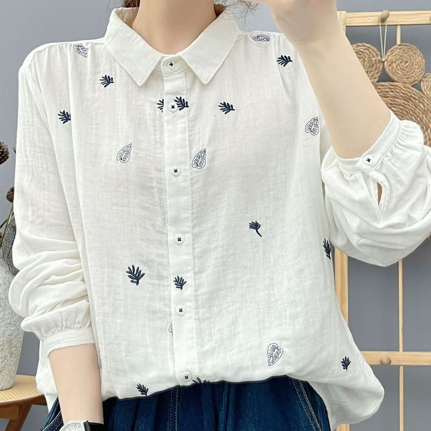 100 Cotton Skin-Friendly And Breathable Women's Long-Sleeve Shirt
